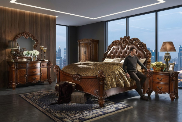 Klassische Schlafzimmer Set Bett Nachttisch Kommode Spiegel Kommode
