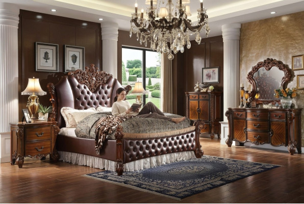 Bett 2x Nachttische 3tlg. Set Möbel Barock Rokoko Schlafzimmer 180x200