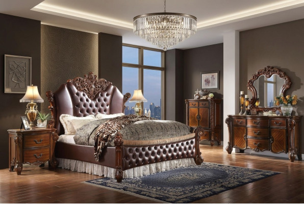 Bett 2x Nachttische 3tlg. Set Möbel Barock Rokoko Schlafzimmer 180x200