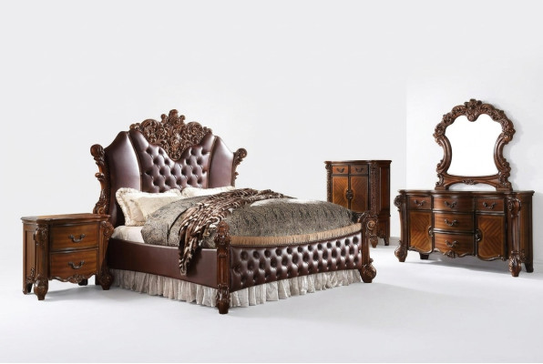 Bett 2x Nachttische 3tlg. Set Möbel Barock Rokoko Schlafzimmer 180x200