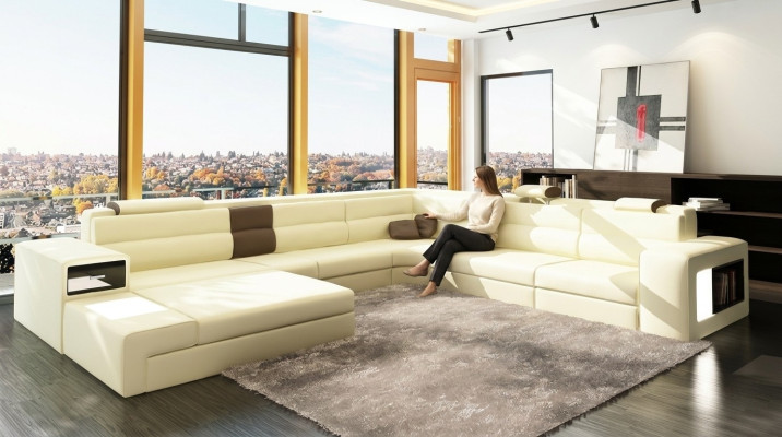 Couch Wohnlandschaft Eck Garnitur Design Modern Sofa U-Form Leder