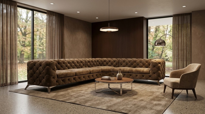 Samt Ecksofa Chesterfield Sofa Polstergarnitur Couch Wohnlandschaft