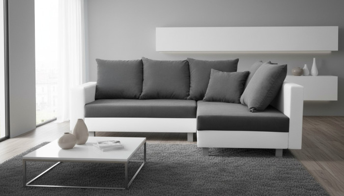 Wohnlandschaft Ecksofa L-Form Sofa Design Couch Textil Leder Fußhocker