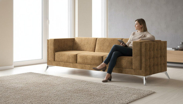 Sitzer Couch Polster Sofa Textil Stoff Chesterfield Couchen Garnitur Dreisitzer
