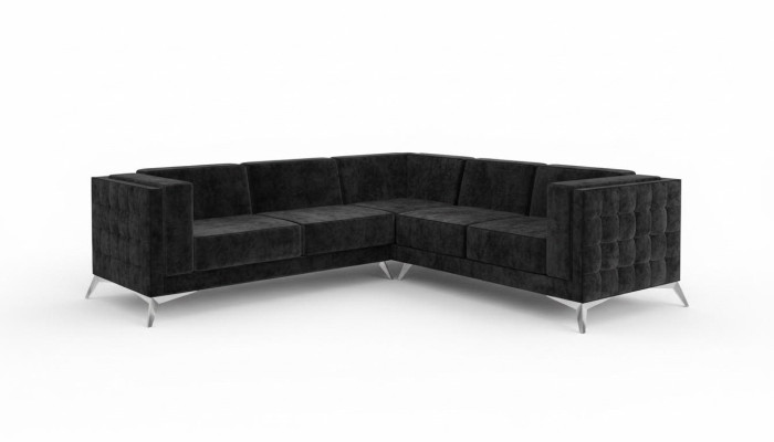 Schwarze Samt Design Ecksofa Chesterfield Sofa Couch Wohnlandschaft Stoff Sitz