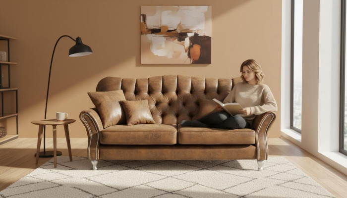 Sofa Couch Polster 3 Sitzer Leder Sofas Couchen Sitz Chsterfield Design