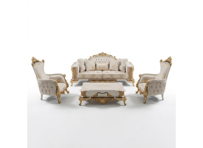 Sofagarnitur 3+1 Sitzer Sofa Set Komplett Textil Holz Wohnzimmer Luxus Sofa Neu