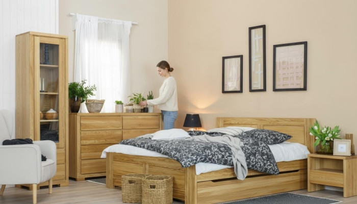 Schlafzimmer Holzbett Echtes Holz Bett Betten Hotel 180x200 cm Stil Massive Möbel