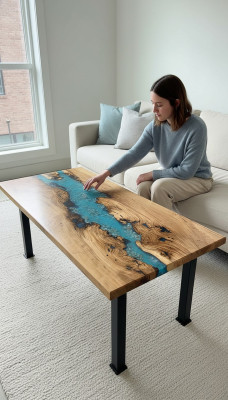Couchtisch River Table Echtes Holz Flusstisch Dekorative Massiv Epoxidharz