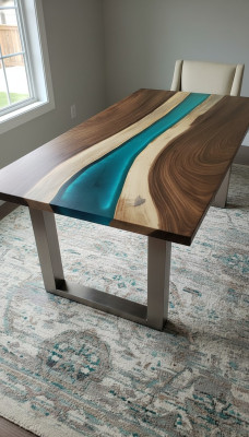 Tisch esstisch tische epoxid harz echtes epoxy holz massive design möbel 240x100