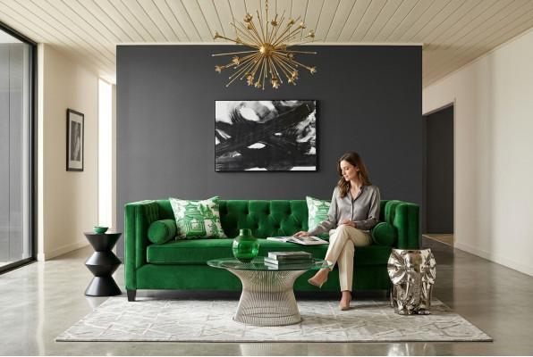 Chesterfield Dreisitzer Stoff Wohnzimmer Design Couchen Polster Sofa Sofas Grün