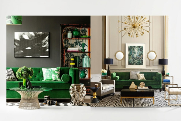Chesterfield Dreisitzer Stoff Wohnzimmer Design Couchen Polster Sofa Sofas Grün