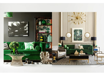 Chesterfield Dreisitzer Stoff Wohnzimmer Design Couchen Polster Sofa Sofas Grün