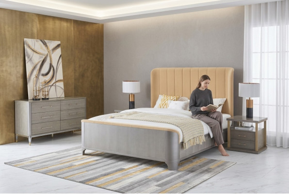 Schlafzimmer Set Bett Nachttisch Design Modern Betten Gruppe Leder 3 tlg.