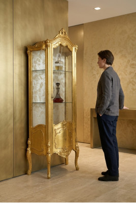 Goldene Holz Vitrine Schrank Glas Schränke Regal Vitrinen Italienische Möbel neu