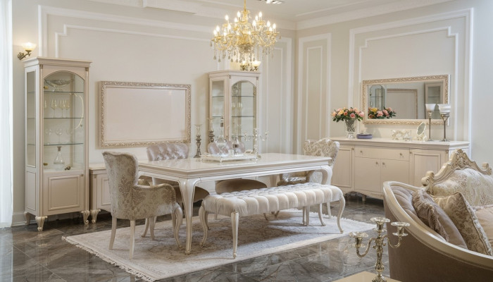 Klassische Esszimmer Garnitur Tisch Hocker Essgarnitur Stühle Set 6tlg Neu