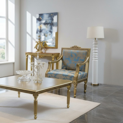 Sessel Polster Stühle Gold Stoff Luxus Design Stuhl Einsitzer Klassisch
