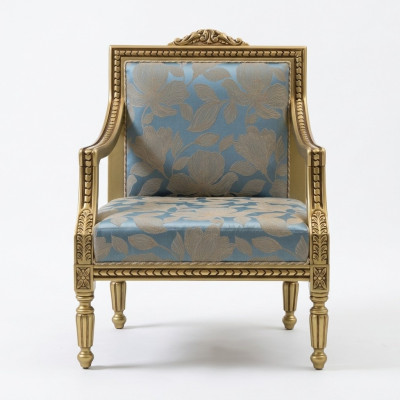 Sessel Polster Stühle Gold Stoff Luxus Design Stuhl Einsitzer Klassisch