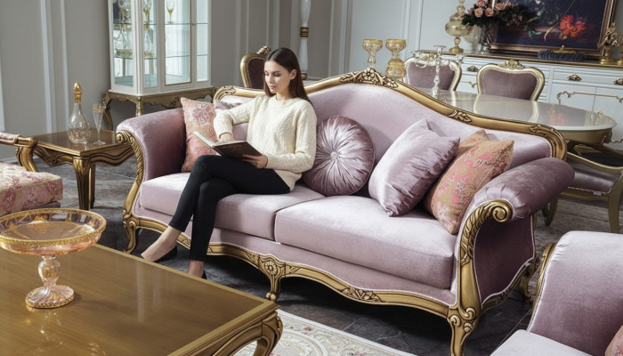 Sofa 3 Sitzer Lila Textil Sofas Couch Polster Luxus klassisch Dreisitzer