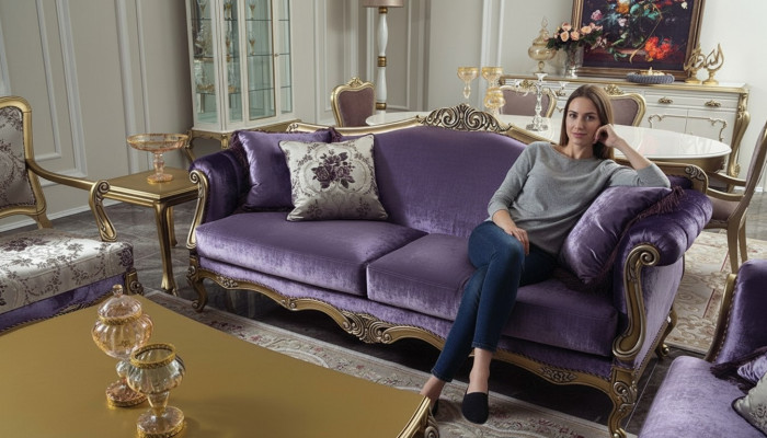 Dreisitzer Sofa 3 Sitzer Couches Luxus Couch Samt Barock Rokoko Violett