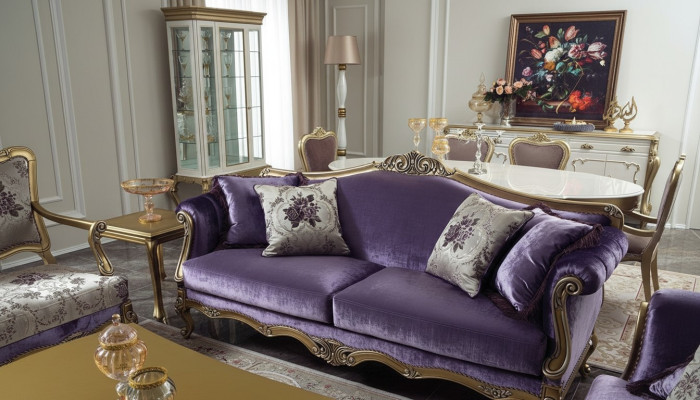 Dreisitzer Sofa 3 Sitzer Couches Luxus Couch Samt Barock Rokoko Violett