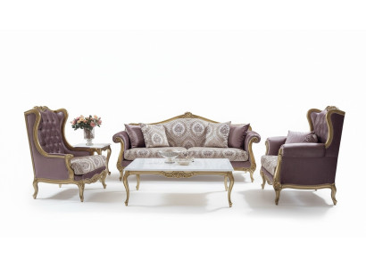 Luxus Sofagarnitur Couchtisch Sofas Sessel Stoff Couch Set 4tlg. Samt