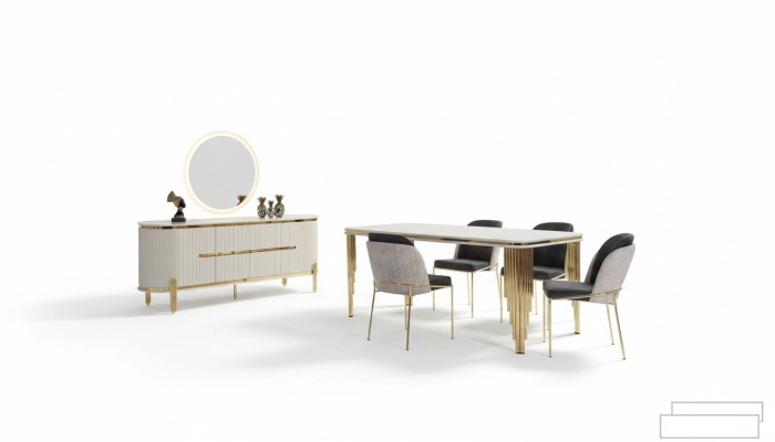 Metall Möbel Esszimmer Garnitur Tisch Stuhl Set kommode Essgarnitur Stühle 6tlg.