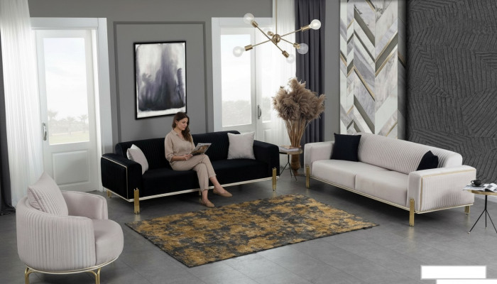 Luxus Sofagarnitur Couch Set Sofa Polster Couchen 3+3+1 Polstergarnituren Samt
