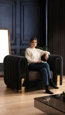 Medusa Sessel Luxus Einsitzer Couch Textil Polster Möbel Couchen Schwarz Stoff