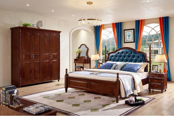 Schlafzimmer Set 4 tlg Klassisch Bett +2x Nachttische Kleiderschrank