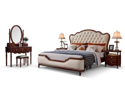 Bett 2x Nachttische Schminktisch Bank Schlafzimmer Luxus Holz 6tlg Set