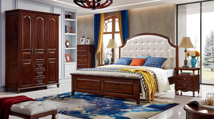 Schlafzimmer Set Bett 2x Nachttische Kleiderschrank Klassisch 4tlg.