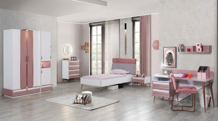 Komplett Jugendzimmer Kinderzimmer Set Tisch Bett Kleiderschrank Kommode 5tlg