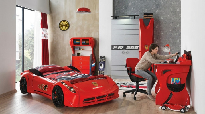 Kinderzimmer Auto Set Bett Kleiderschrank Kommode Schreibtisch Junge Möbel 4tlg
