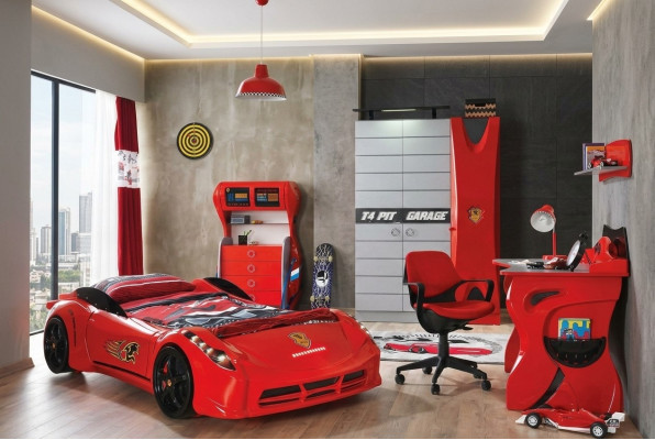 Kinderzimmer Auto Set Bett Kleiderschrank Kommode Schreibtisch Junge Möbel 4tlg
