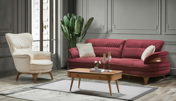 Sofa 3 Sitzer + Sessel Wohnzimmer Sofa Sofas Sessel Luxus Stoff Möbel