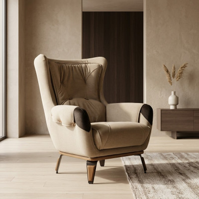 Sessel Sitz Klassisch Fernseh Wohnzimmer Polster Einsitzer Stoff Beige