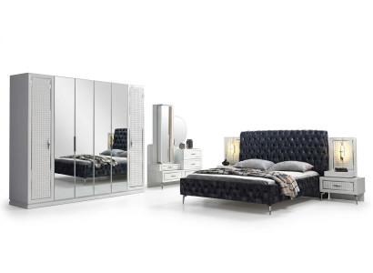 Schlafzimmer Bett Nachttisch Kommode Spiegel Kleiderschrank Chesterfield 5tlg.