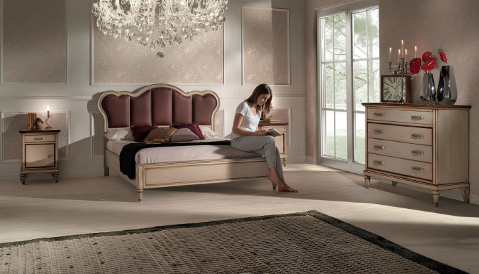 Bett Nachttisch Kommode Schlafzimmer Set Design Klassisch Luxus Betten Neu