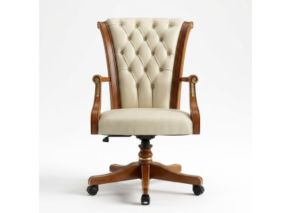 Bürostuhl Holz Chefsessel Chesterfield italienische Möbel weiß Drehstuhl neu
