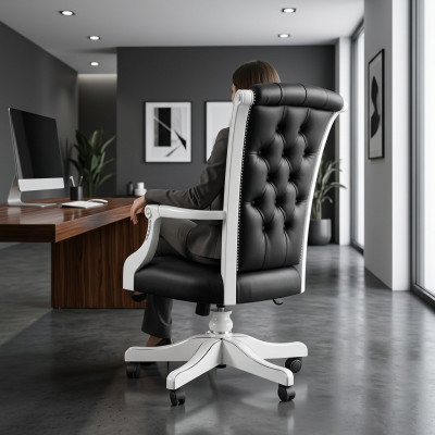 Bürostuhl Holz Chefsessel Chesterfield italienische Möbel Drehstuhl Sessel Stuhl