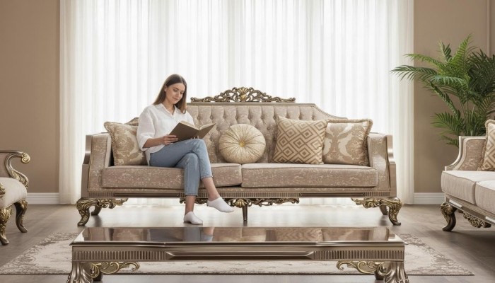 Dreisitzer Sofa 3 Sitzer Sofa Sofas Stoff Barock Rokoko Couch Design Wohnzimmer