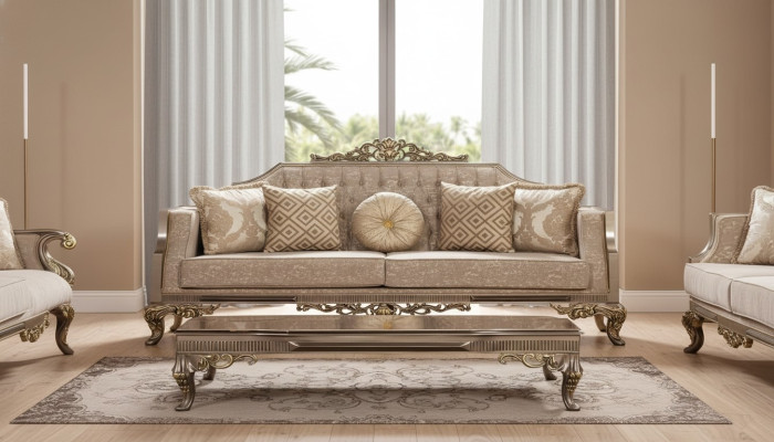 Dreisitzer Sofa 3 Sitzer Sofa Sofas Stoff Barock Rokoko Couch Design Wohnzimmer