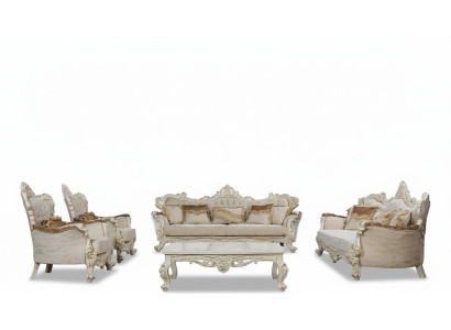 Garnitur Set 5tlg Sofagarnitur 3+3+1+1 Sitzer Couchtisch Sofa Barock Rokoko Neu