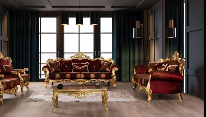 Sofagarnitur 3+3 Sitzer Luxus Set Dreisitzer Garnitur Sofas Stoff Barock Gruppe