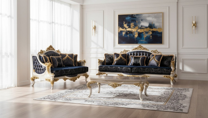 Luxus Sofagarnitur 3+3 Sitz Sofas Sessel Set Garnitur Stil Barock 2tlg Klassisch