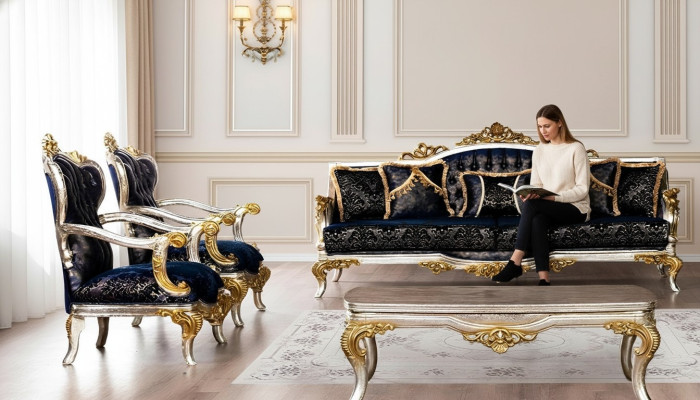 Gruppe Set Sofagarnitur 3+1+1 Sitzer 3tlg. Möbel Sofas Sessel Luxus Sitz Barock