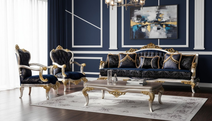 Gruppe Set Sofagarnitur 3+1+1 Sitzer 3tlg. Möbel Sofas Sessel Luxus Sitz Barock