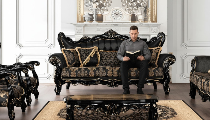 Couch Sitz Dreisitzer Sofa 3 Sitzer Sofas Sessel Stoff Barock Rokoko Möbel 232cm