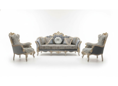 Sofagarnitur 3+1+1 Sitzer Luxus Sofa Sessel Stoff Gruppe Garnitur Wohnzimmer